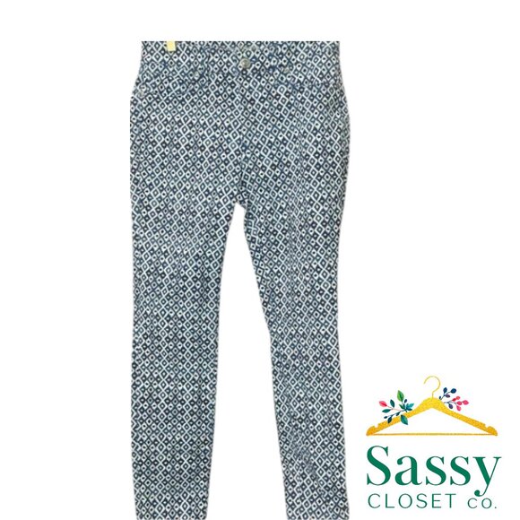 Tommy Bahama Blue White Geometric Cropped Pants Size 2 Hi Rise Ankle EUC - Picture 1 of 11